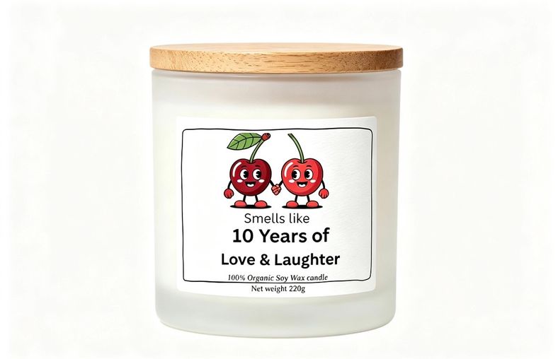 Smells like 10 years of love and laughter personalised candle gift