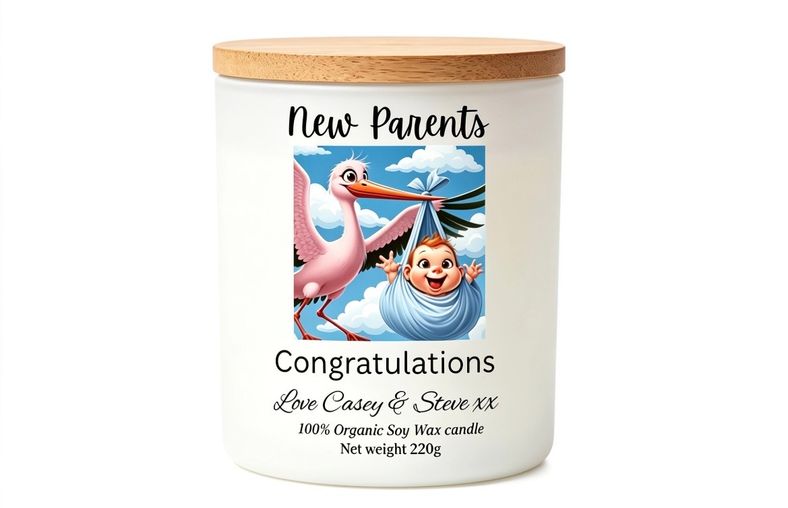 New parents congratulations personalised gift candle