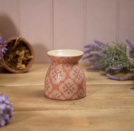 Modern Stoneware Wax Burner Set – Matte Finish with Debossed Abstract Geometric Patterns | Minimalist Home Fragrance Diffuser