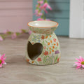 Colorful Floral Stoneware Wax Burner – Cream Base with Vibrant Pink, Orange & Green Botanicals | Glossy Finish Round Top Warmer