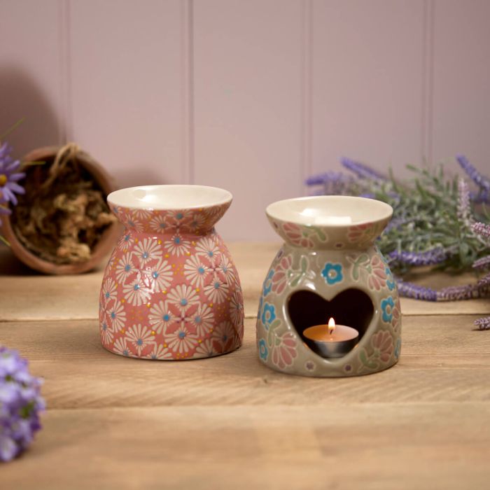 Modern Stoneware Wax Burner Set – Matte Finish with Debossed Abstract Geometric Patterns | Minimalist Home Fragrance Diffuser