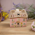 Stoneware Pink Thatched Cottage Wax Melt Burner with Embossed Flowers