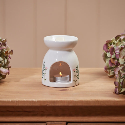 "Bless This Home" Ceramic Wax Melt Burner with Floral Detail