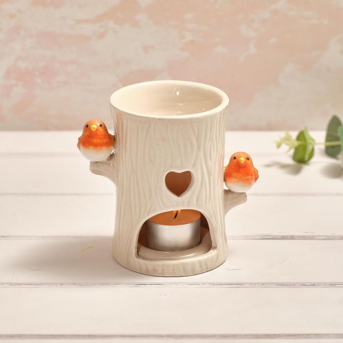 Tiny World: Robin on Tree Branch Ceramic Wax Melt Burner