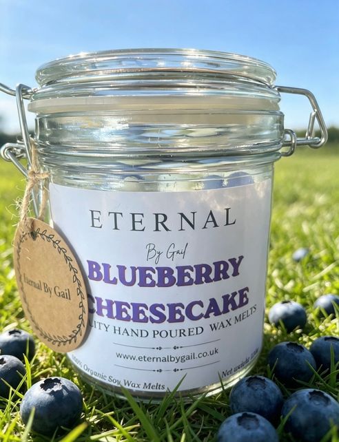 Blueberry cheesecake 120g heart shape wax melts with a wooden spoon