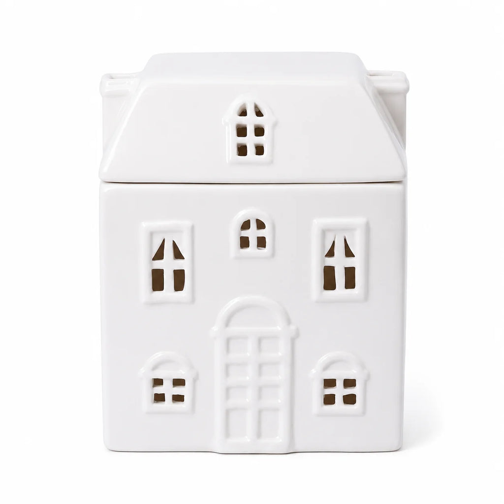 Large Ceramic House-Shaped Wax Burner – Off-White Matte Finish | Decorative Electric Wax Melter for Cozy Home Ambiance