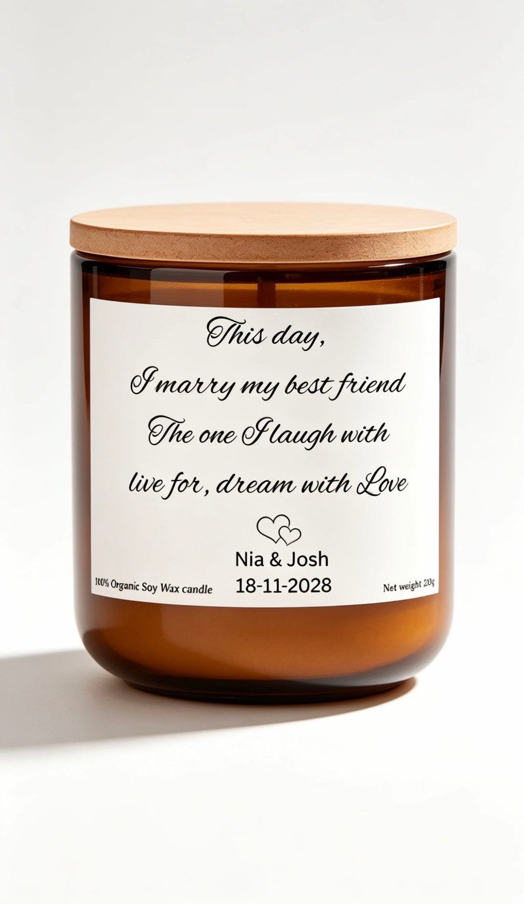 Special wedding day personalised candle