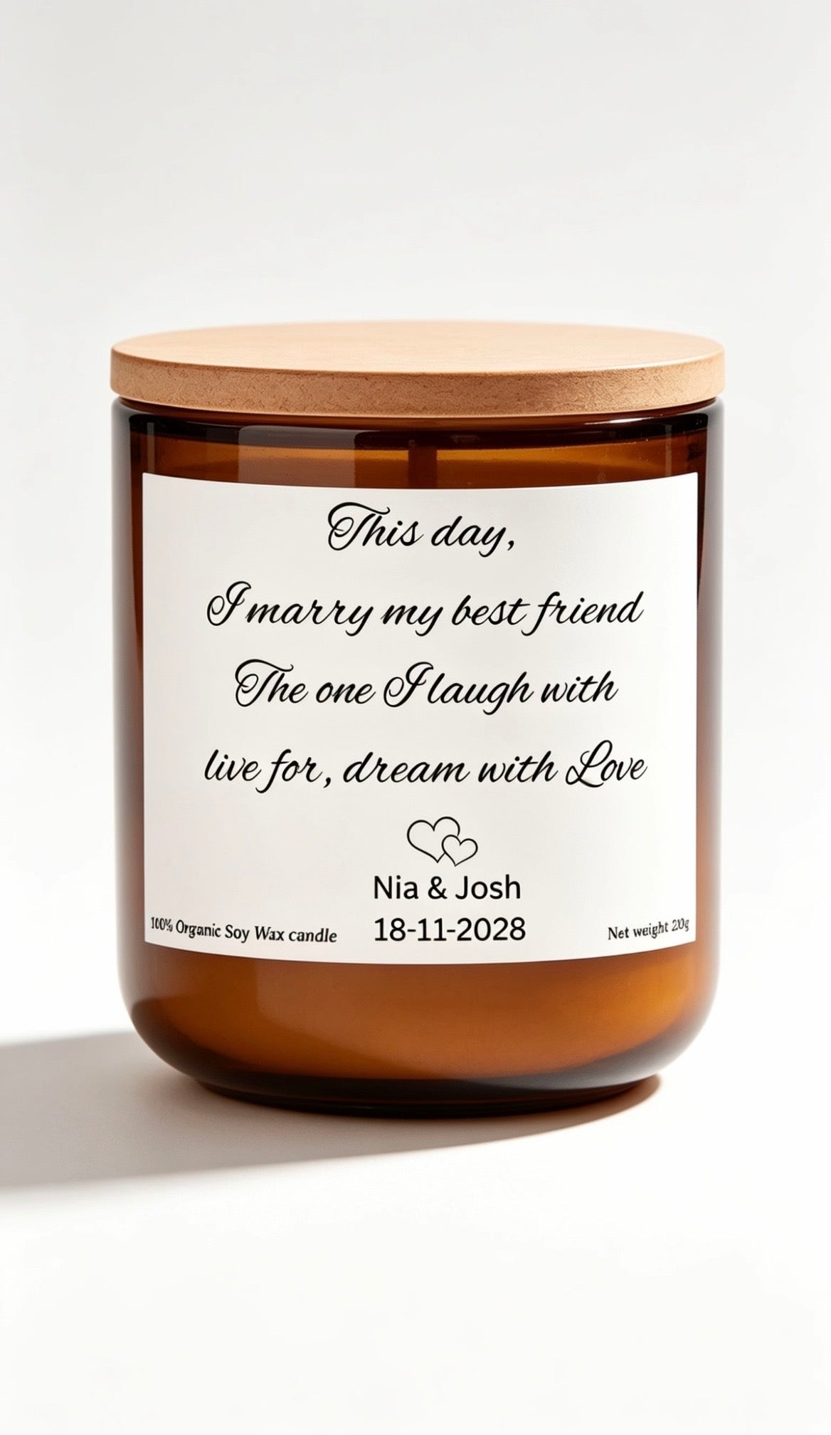 Special wedding day personalised candle