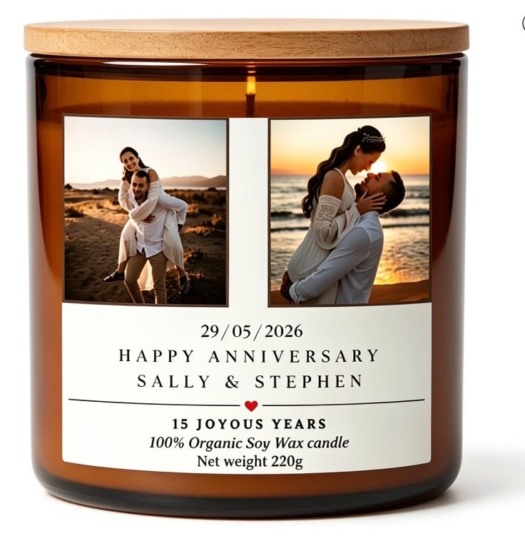 Wedding anniversary personalised candle gift