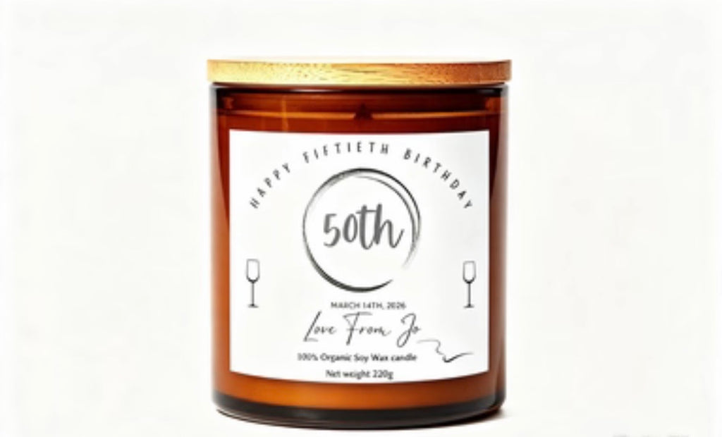 Personalised 50th Birthday Gift – 220g Soy Wax Candle with Custom Message