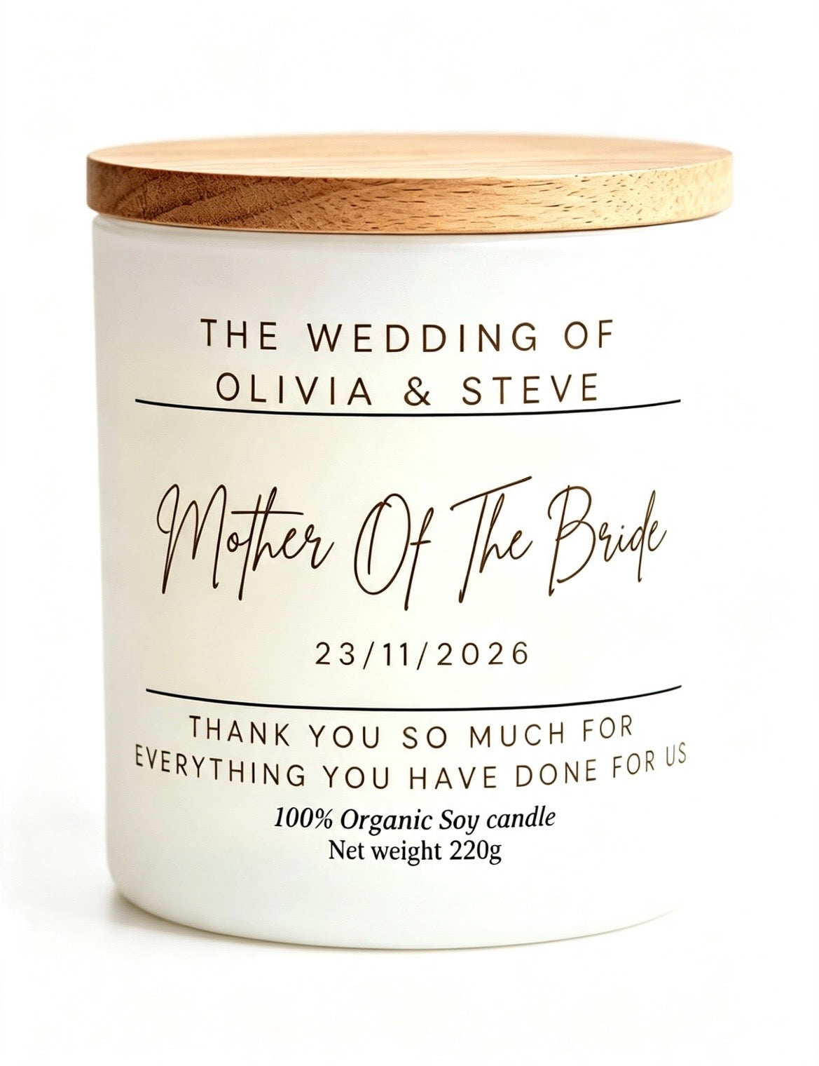 Personalised “Mother of the Bride” Soy Wax Candle – The Perfect Wedding Gift & Keepsake
