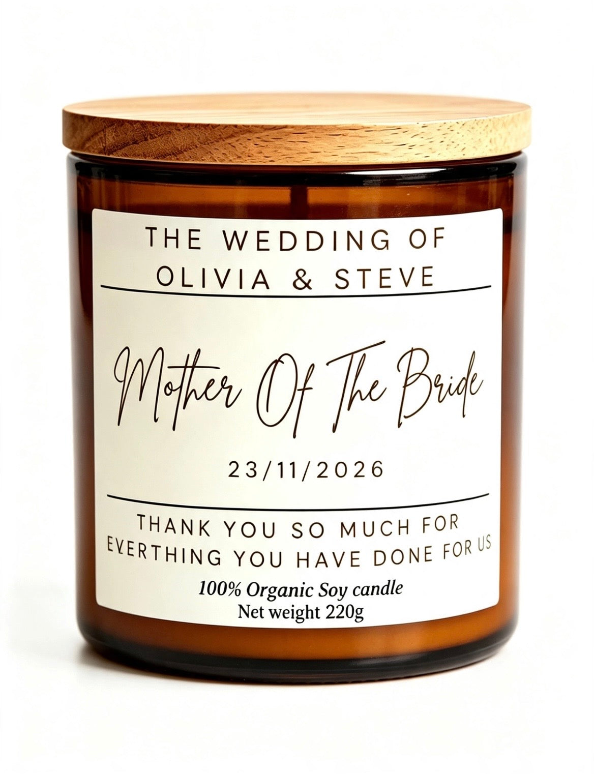Personalised “Mother of the Bride” Soy Wax Candle – The Perfect Wedding Gift & Keepsake