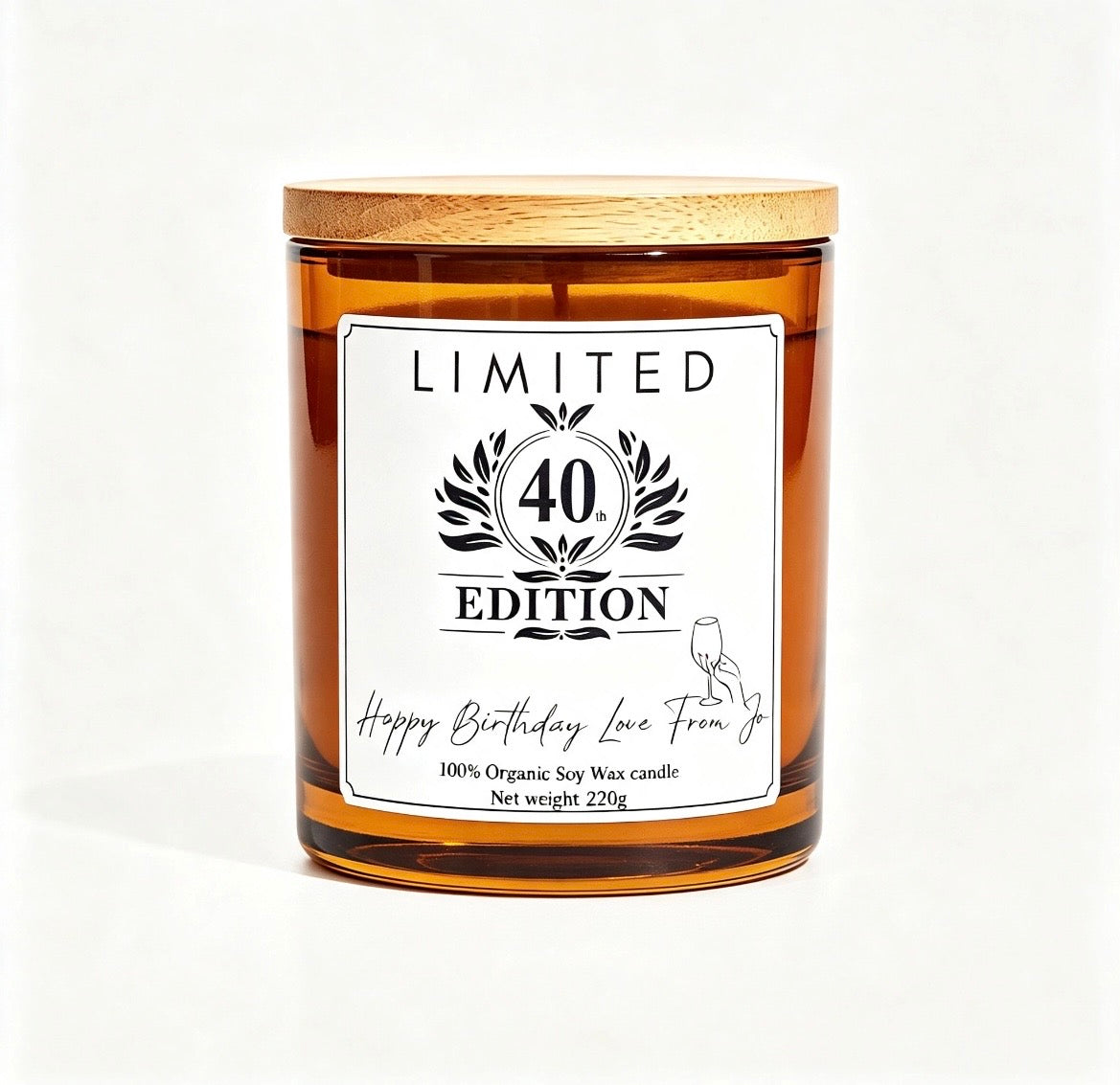 "Happy 40th Birthday" Personalized Soy Wax Candle – Limited Edition Custom Gift for Her/Him (220g)