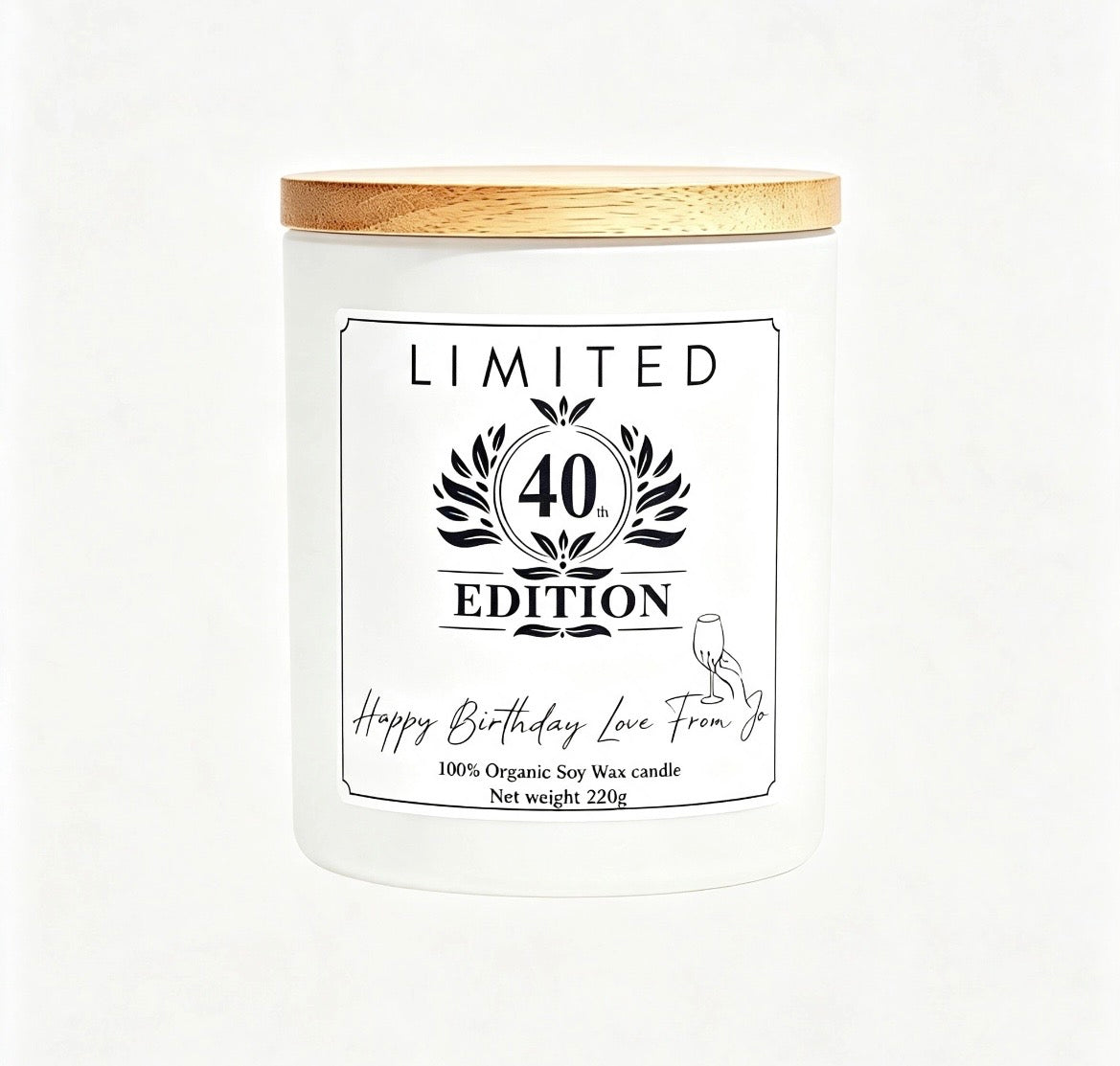 "Happy 40th Birthday" Personalized Soy Wax Candle – Limited Edition Custom Gift for Her/Him (220g)