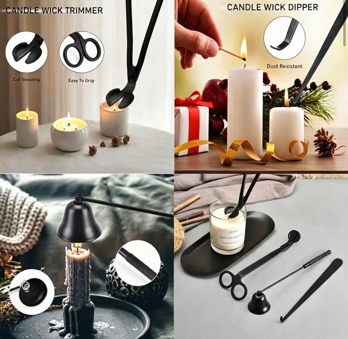 Candle care gift set wick dipper snuffer and trimmer in a box
