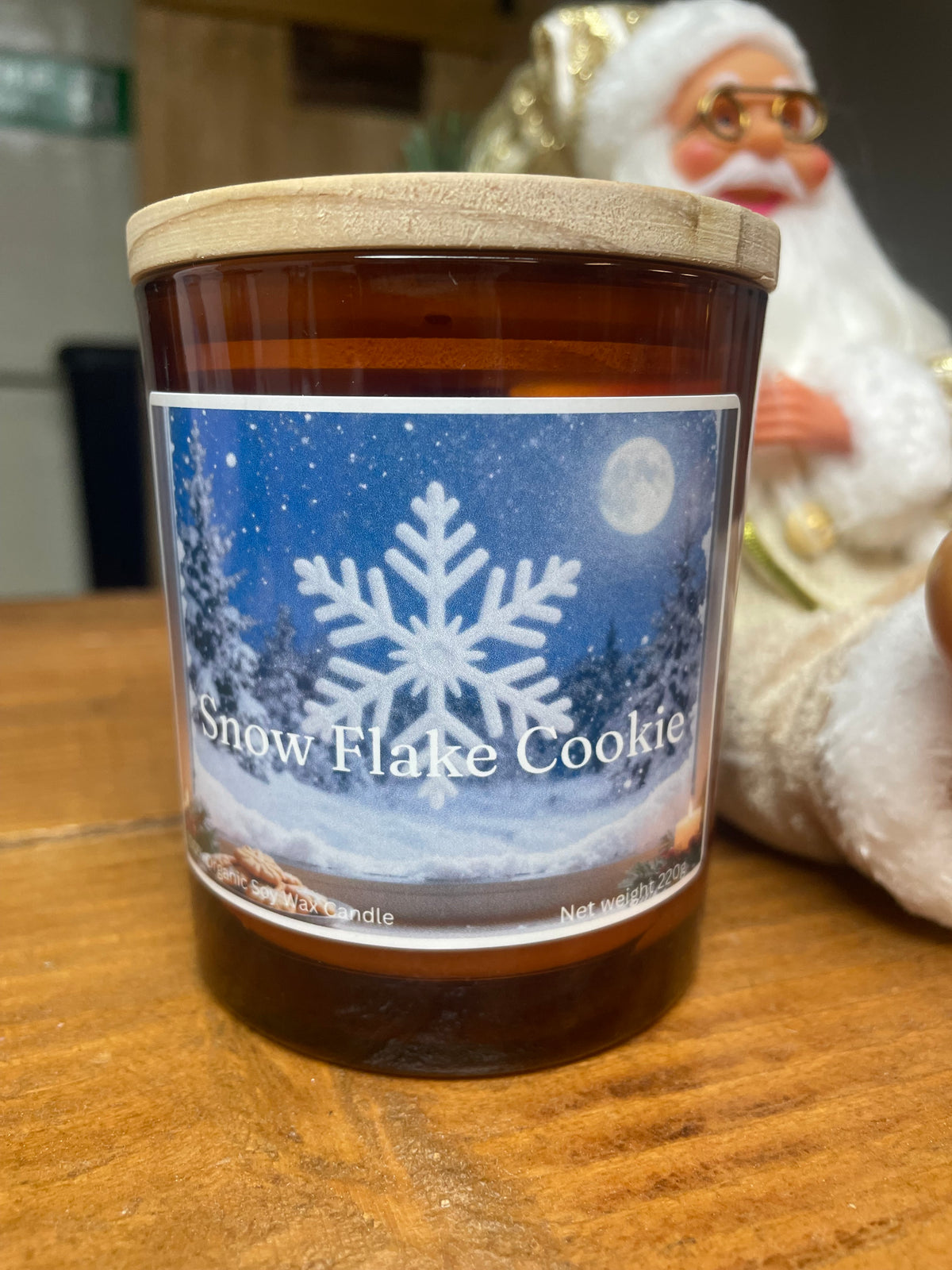 Snow Flake and Cookie Christmas doubled wooden wick soy wax candle crackling wick to give a warm cosy feeling