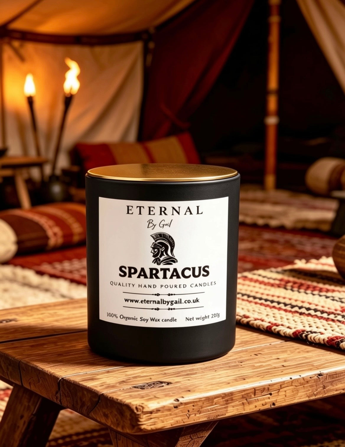 Spartacus 220g 100% Soy Wax Mans Candle with a gold lid