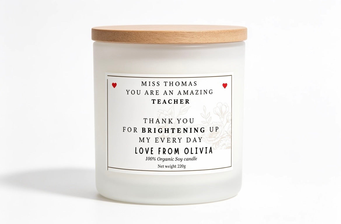 Thank you Teacher personalised gift candle