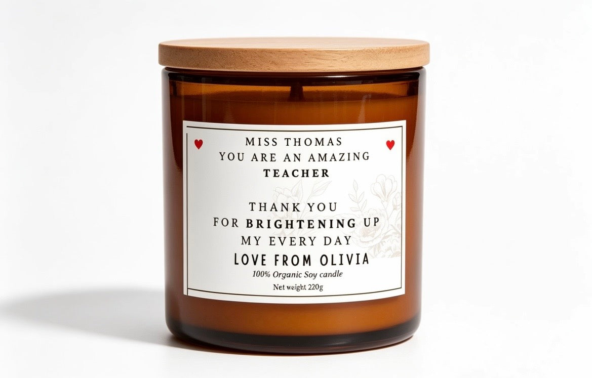 Thank you Teacher personalised gift candle