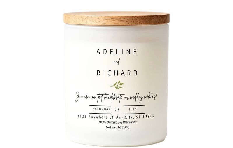 Wedding invitation candle gift