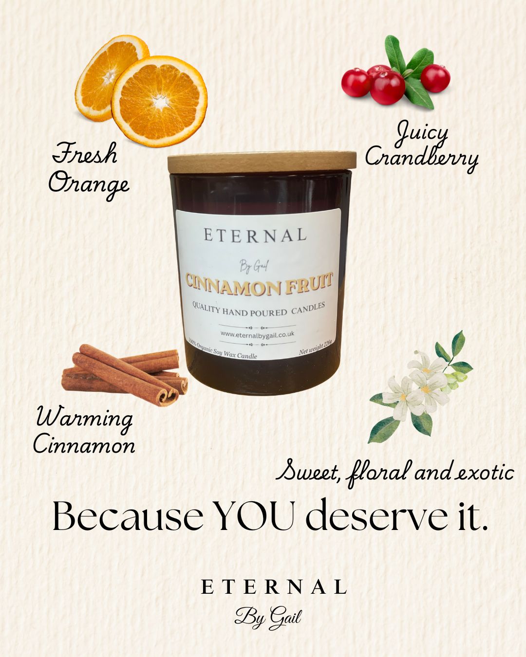 Cinnamon Fruit 220g 100% Soy Wax Candle