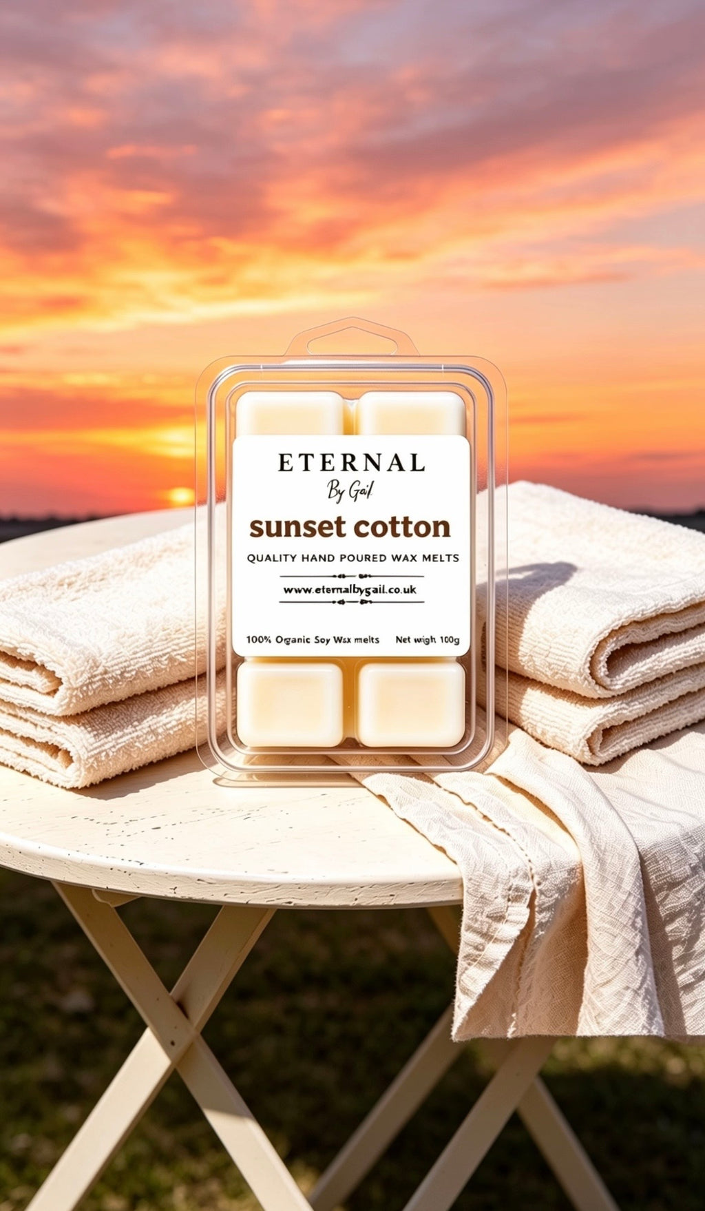 Sun set Cotton 100% Soy wax melts 100g