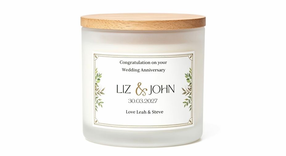 Congratulations on your wedding anniversary personalised candle gift