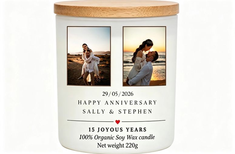 Wedding anniversary personalised candle gift