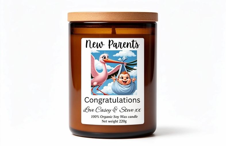 New parents congratulations personalised gift candle