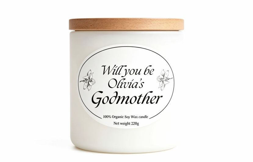 Will you be Olivia's Godmother candle gift