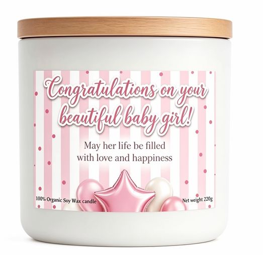 Congratulations on your beautiful baby girl candle gift