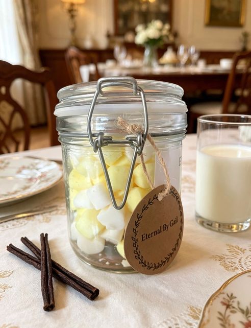 Hot Vanilla 120g jar of soy heart shape wax melts with wooden spoon