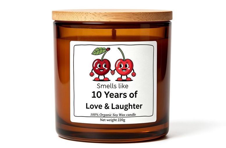 Smells like 10 years of love and laughter personalised candle gift