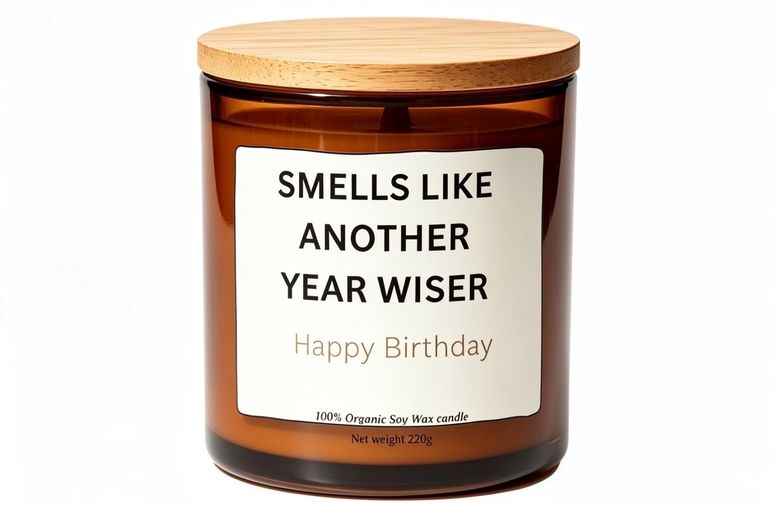 smells like another year wiser happy birthday funny personalised candle gift