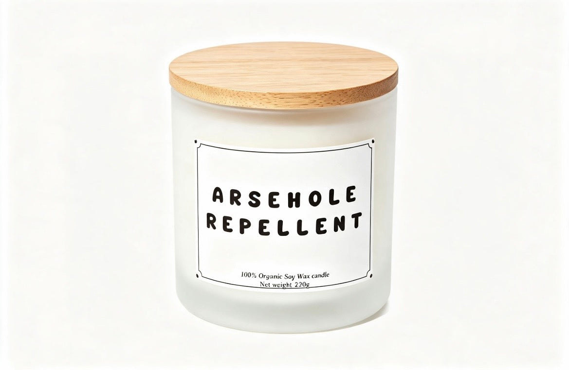 Arsehole Repellent – Personalised Funny Soy Wax Candle | 220g Humorous Birthday Gift for Him/Her | Prank & Gag Gift